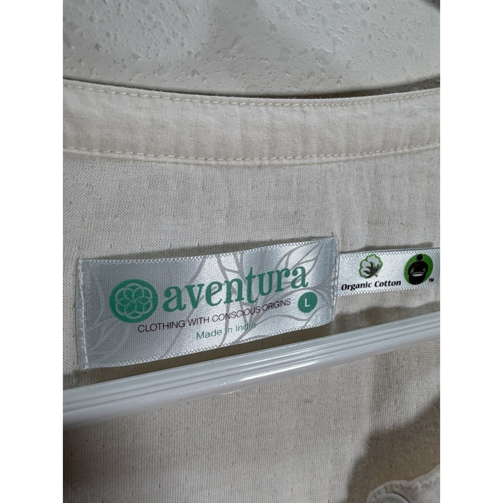 Aventura Henley Top Womens Sz L Cream Organic Floral Embroidered Boho Cottage - Picture 3 of 8